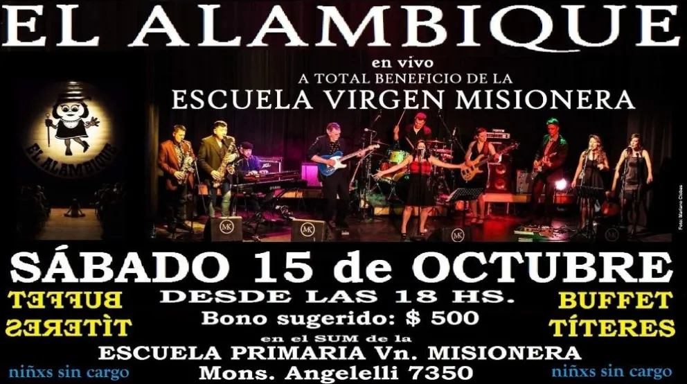 El Alambique tocará en un evento a beneficio de la Escuela Primaria de Virgen Misionera