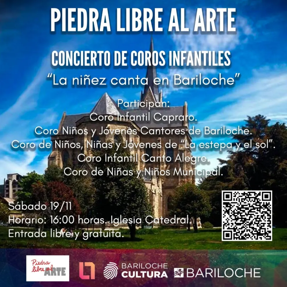 Piedra Libre al Arte presenta "Concierto de Coros Infantiles: La Niñez canta en Bariloche"