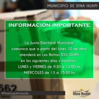 Información sobre la Junta Electoral Municipal de Dina Huapi